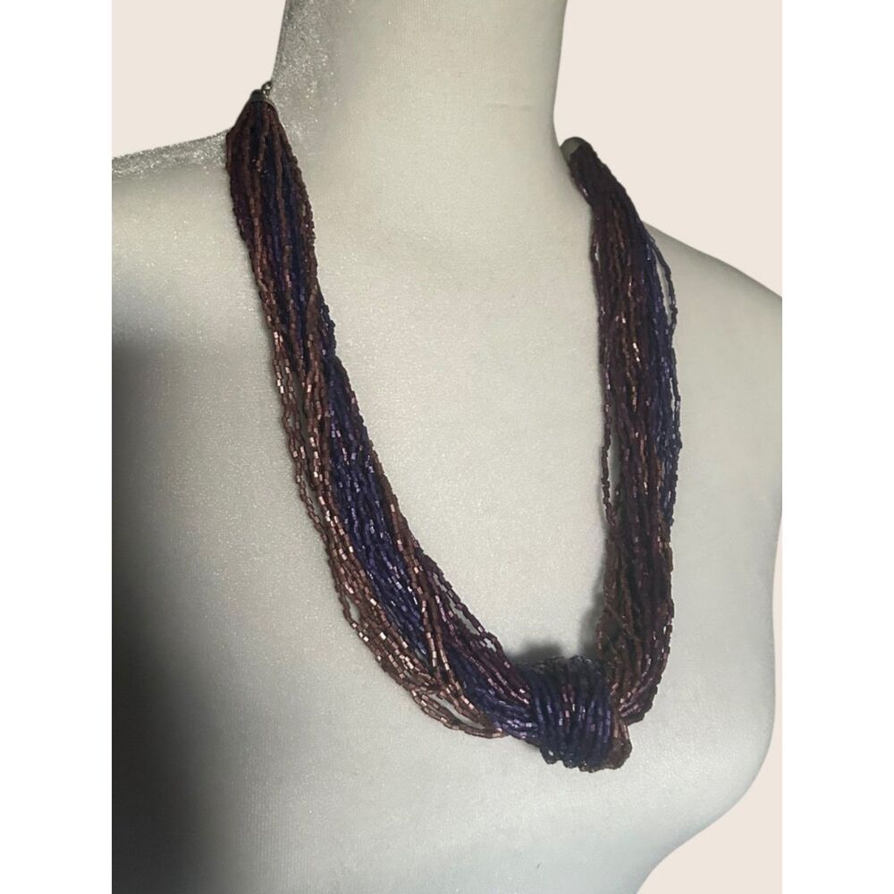 💜 VTG MULTI-STRAND KNOTTED LAYERED LIQUID SEED BEAD STATEMENT CHUNKY NECKLACE